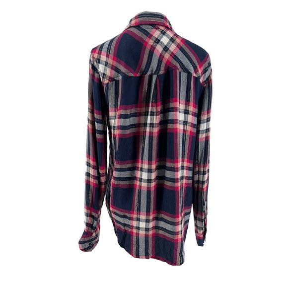 Rails Women's Fuschia Pink Navy Metallic Plaid Hunter Button Up Shirt Size Small - Picture 4 of 7
